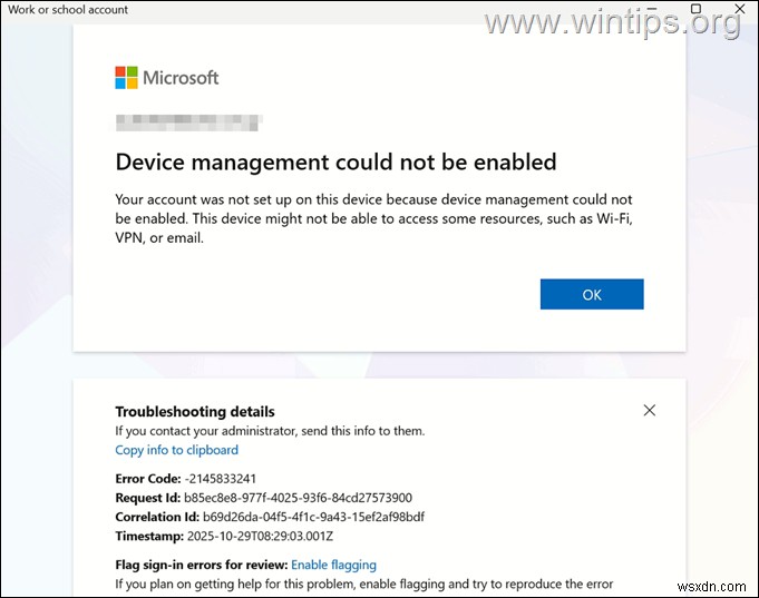 Microsoft 365 および Intune の「デバイス管理を有効にできませんでした」エラー (80192EE7 / -2145833241) を解決する