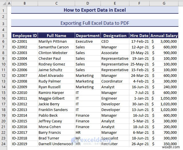 Excel データを DOC、PDF、CSV、XML、および vCard 形式に簡単にエクスポート 