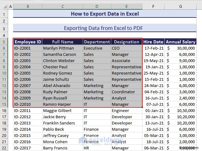 Excel データを DOC、PDF、CSV、XML、および vCard 形式に簡単にエクスポート 
