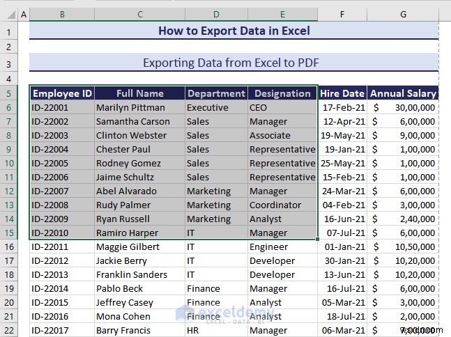 Excel データを DOC、PDF、CSV、XML、および vCard 形式に簡単にエクスポート 