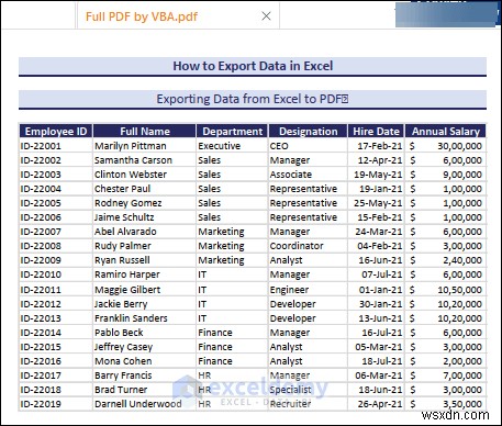 Excel データを DOC、PDF、CSV、XML、および vCard 形式に簡単にエクスポート 