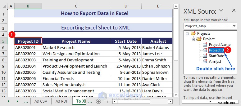 Excel データを DOC、PDF、CSV、XML、および vCard 形式に簡単にエクスポート 